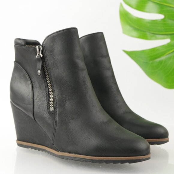 Soul Naturalizer Womens Haley Boot Size 7 Black Leather Wedge Heel Zip Bootie - Picture 1 of 12